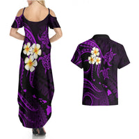 Polynesian Hawaii Couples Summer Maxi Dress and Hawaiian Shirt Lanai Islands with Pacific Plumeria Purple Vibe LT9 - Polynesian Pride