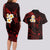 Polynesian Hawaii Couples Long Sleeve Bodycon Dress and Hawaiian Shirt Lanai Islands with Pacific Plumeria Red Vibe LT9 - Polynesian Pride