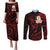 Polynesian Hawaii Couples Puletasi Dress and Long Sleeve Button Shirts Lanai Islands with Pacific Plumeria Red Vibe LT9 Red - Polynesian Pride