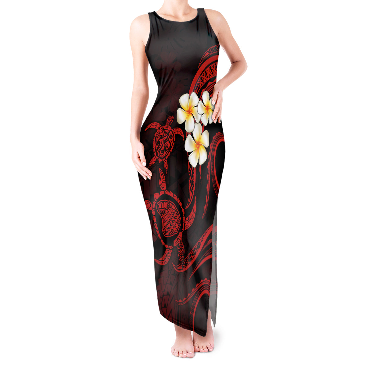 Polynesian Hawaii Tank Maxi Dress Lanai Islands with Pacific Plumeria Red Vibe LT9 Women Red - Polynesian Pride