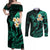 Polynesian Hawaii Couples Off Shoulder Maxi Dress and Long Sleeve Button Shirts Lanai Islands with Pacific Plumeria Turquoise Vibe LT9 Turquoise - Polynesian Pride