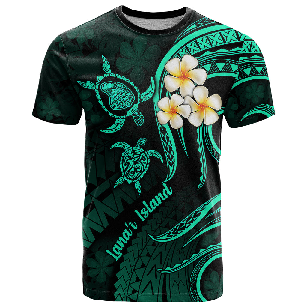 Polynesian Hawaii T Shirt Lanai Islands with Pacific Plumeria Turquoise Vibe LT9 Turquoise - Polynesian Pride