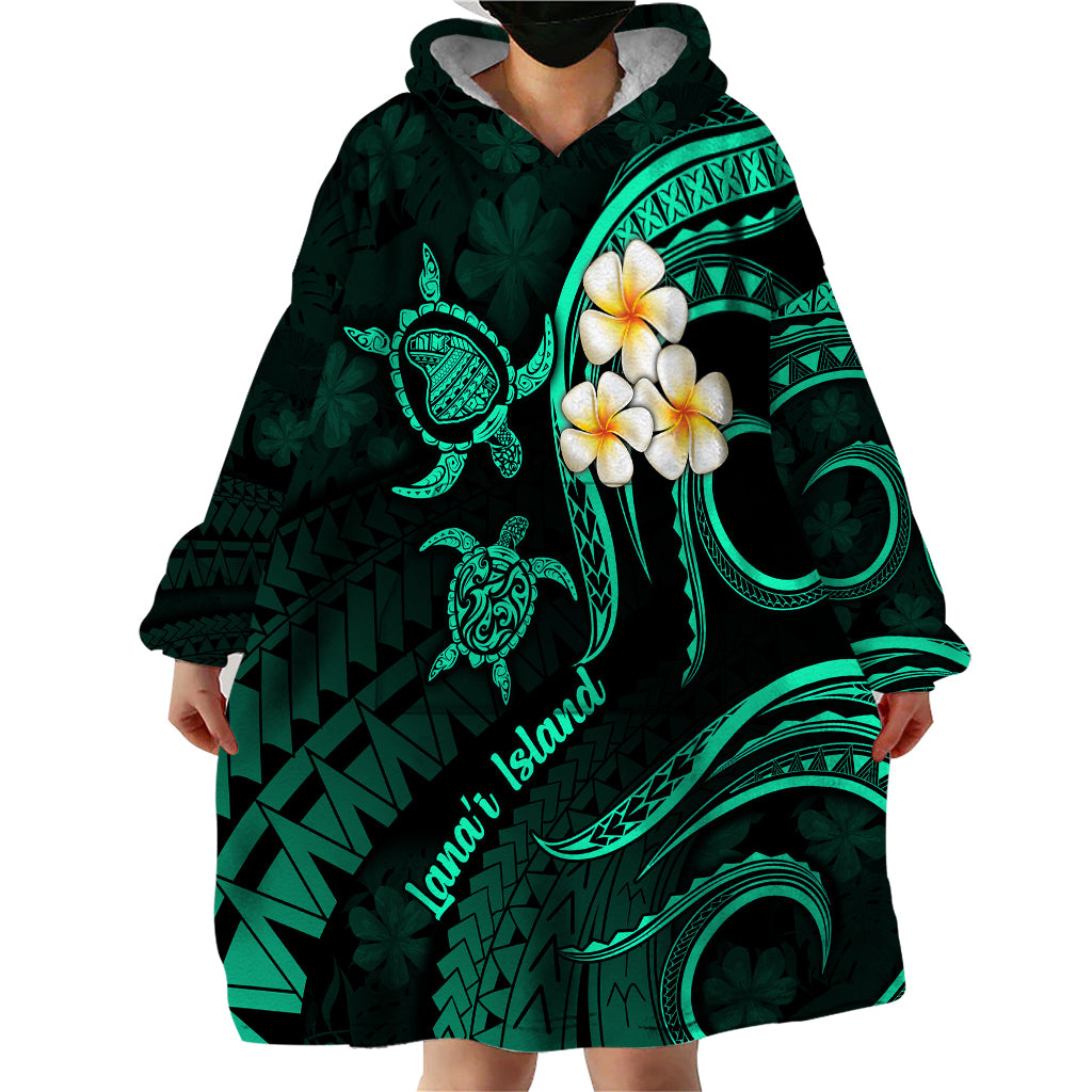 Polynesian Hawaii Wearable Blanket Hoodie Lanai Islands with Pacific Plumeria Turquoise Vibe LT9 - Polynesian Pride
