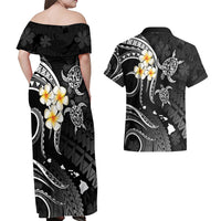 Polynesian Hawaii Couples Off Shoulder Maxi Dress and Hawaiian Shirt Lanai Islands with Pacific Plumeria White Vibe LT9 - Polynesian Pride