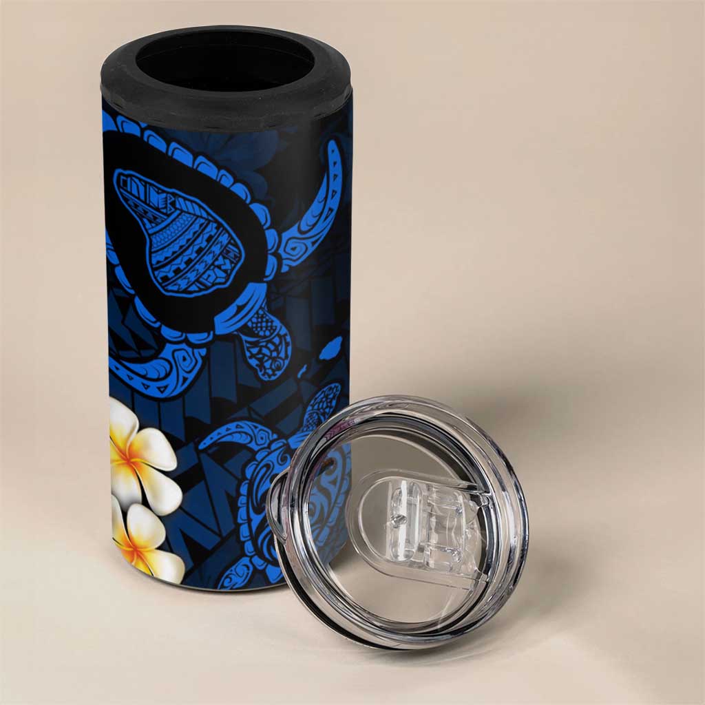 Hawaii Lanaʻi Islands Pacific Plumeria 4 in 1 Can Cooler Tumbler Blue Polynesian Tattoo