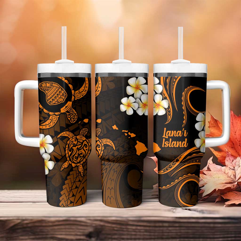 Hawaii Lanaʻi Islands Pacific Plumeria Tumbler With Handle Gold Polynesian Tattoo