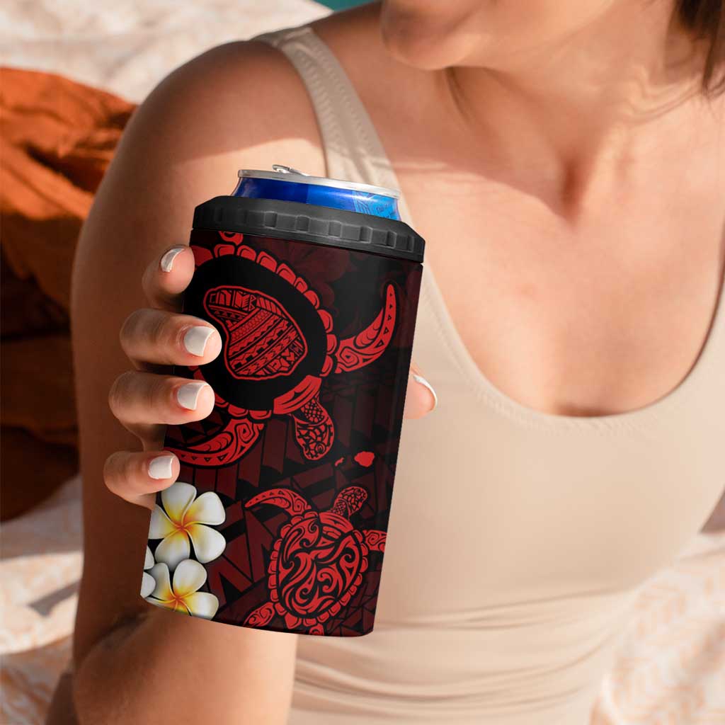 Hawaii Lanaʻi Islands Pacific Plumeria 4 in 1 Can Cooler Tumbler Red Polynesian Tattoo