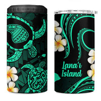 Hawaii Lanaʻi Islands Pacific Plumeria 4 in 1 Can Cooler Tumbler Turquoise Polynesian Tattoo
