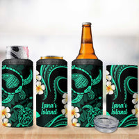 Hawaii Lanaʻi Islands Pacific Plumeria 4 in 1 Can Cooler Tumbler Turquoise Polynesian Tattoo