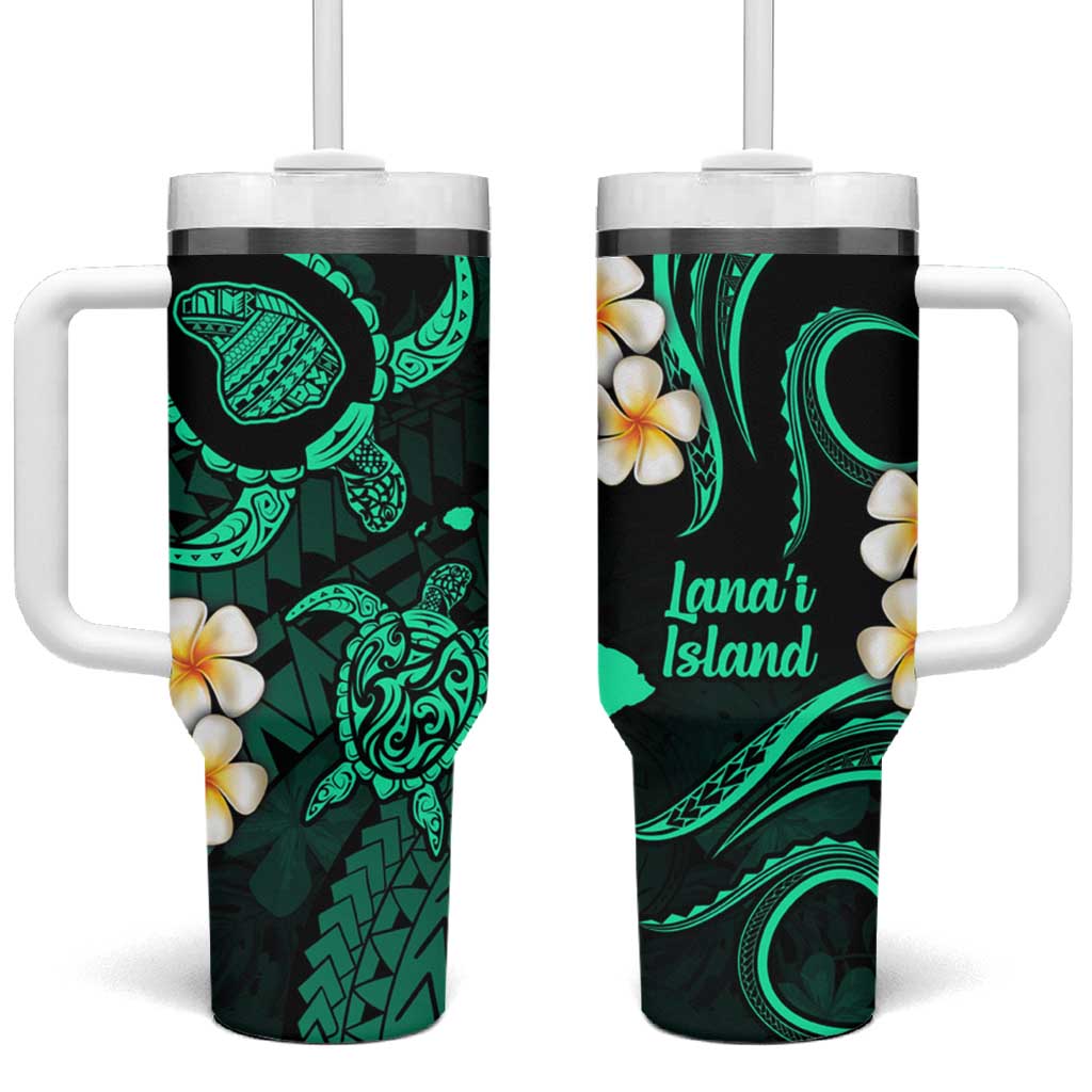 Hawaii Lanaʻi Islands Pacific Plumeria Tumbler With Handle Turquoise Polynesian Tattoo