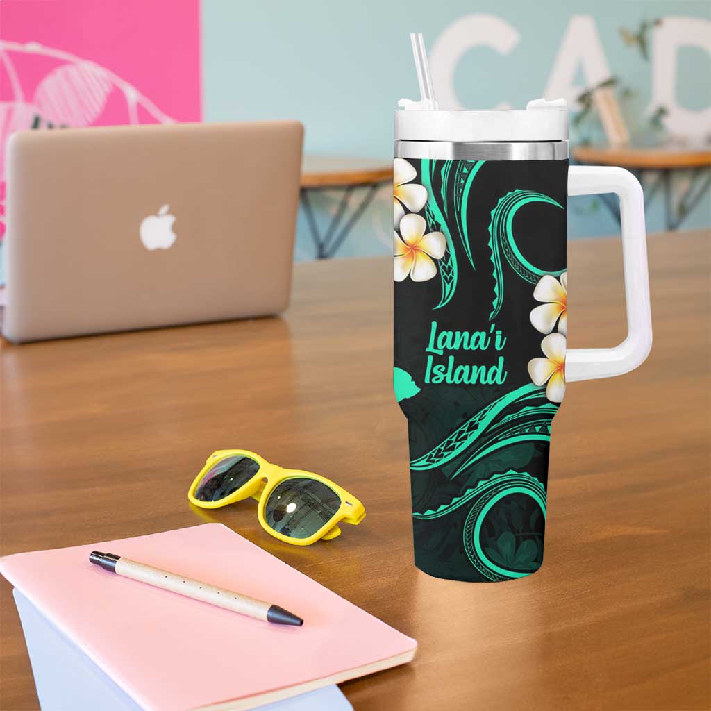 Hawaii Lanaʻi Islands Pacific Plumeria Tumbler With Handle Turquoise Polynesian Tattoo