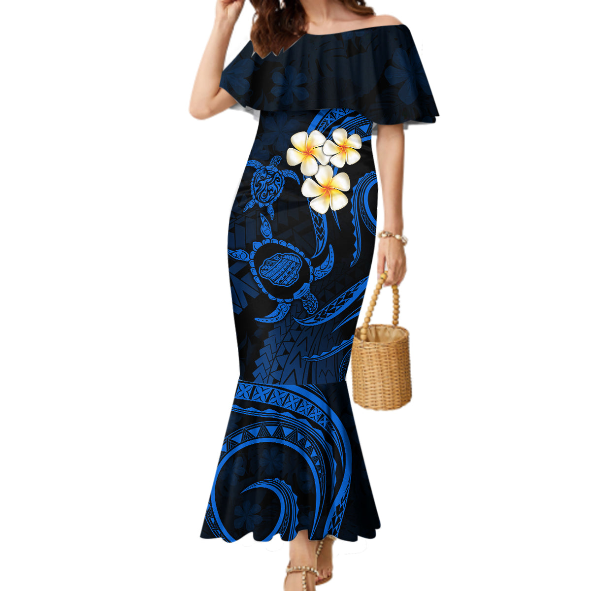 Hawaii Mermaid Dress Kauai Islands Polynesian Sunset Plumeria LT9 Women Blue - Polynesian Pride