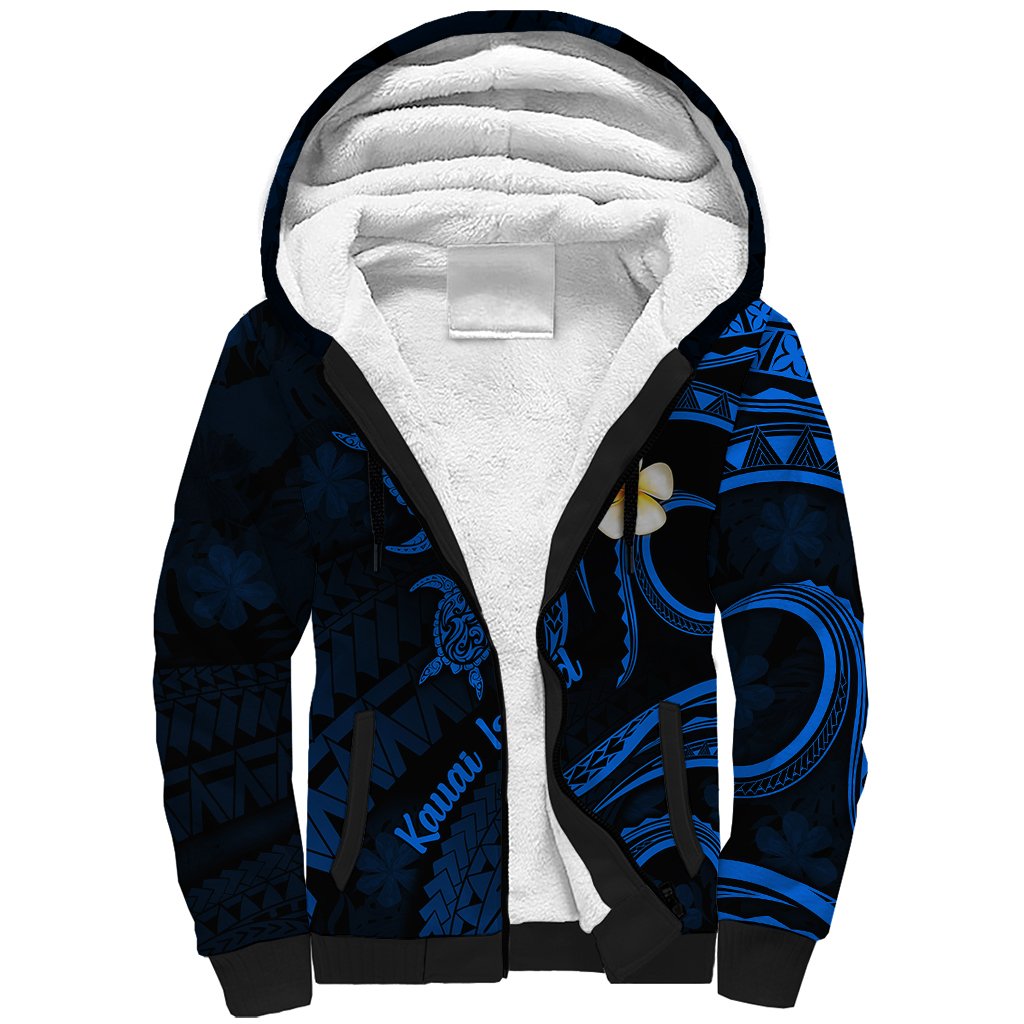 Hawaii Sherpa Hoodie Kauai Islands Polynesian Sunset Plumeria LT9 Unisex Blue - Polynesian Pride