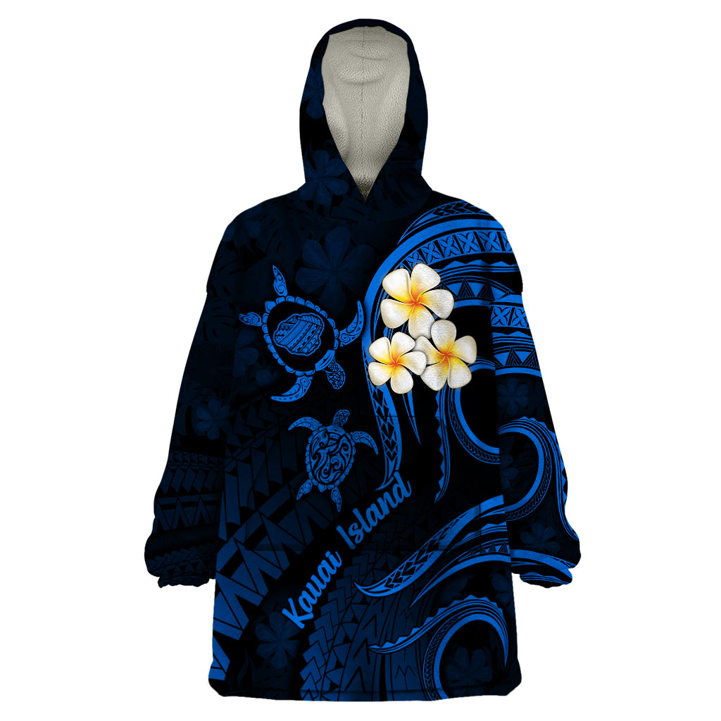 Hawaii Wearable Blanket Hoodie Kauai Islands Polynesian Sunset Plumeria LT9 One Size Blue - Polynesian Pride