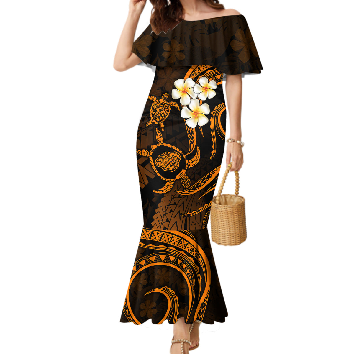 Hawaii Mermaid Dress Kauai Islands Polynesian Sunset Plumeria Gold Vibe LT9 Women Gold - Polynesian Pride