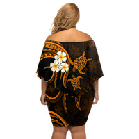 Hawaii Off Shoulder Short Dress Kauai Islands Polynesian Sunset Plumeria Gold Vibe LT9 - Polynesian Pride