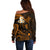 Hawaii Off Shoulder Sweater Kauai Islands Polynesian Sunset Plumeria Gold Vibe LT9 - Polynesian Pride