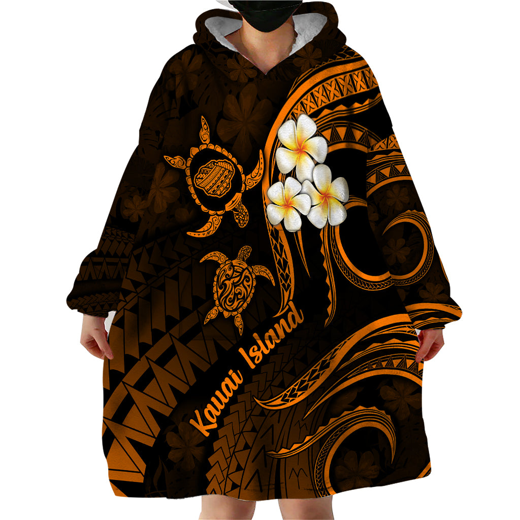 Hawaii Wearable Blanket Hoodie Kauai Islands Polynesian Sunset Plumeria Gold Vibe LT9 - Polynesian Pride