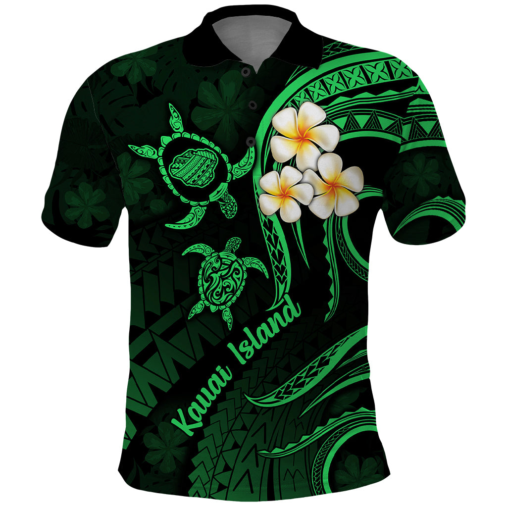 Hawaii Polo Shirt Kauai Islands Polynesian Sunset Plumeria Green Vibe LT9 Green - Polynesian Pride