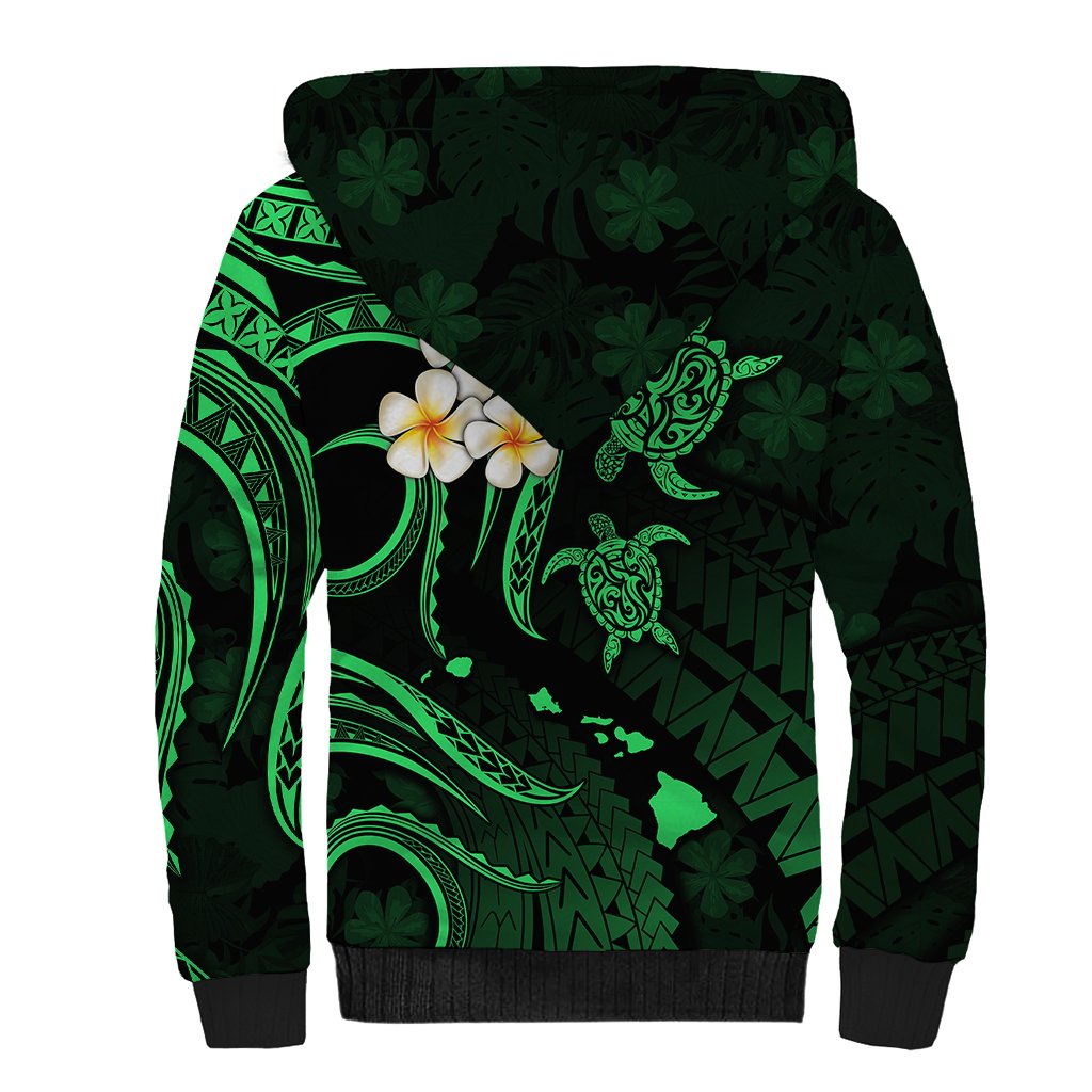Hawaii Sherpa Hoodie Kauai Islands Polynesian Sunset Plumeria Green Vibe LT9 - Polynesian Pride