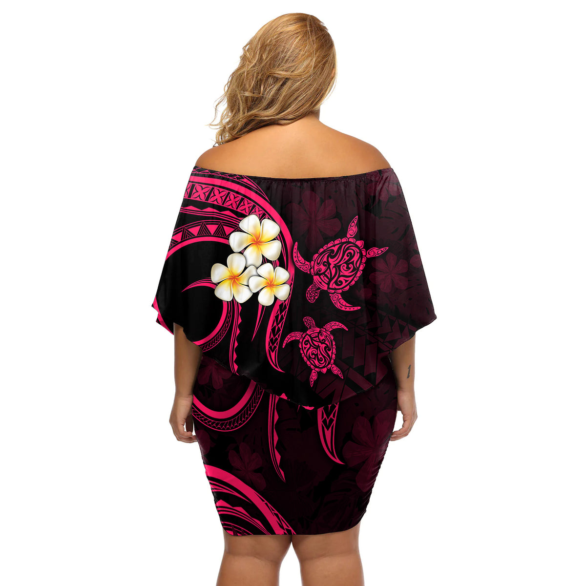 Hawaii Off Shoulder Short Dress Kauai Islands Polynesian Sunset Plumeria Pink Vibe LT9 - Polynesian Pride