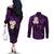 Polynesian Hawaii Couples Off The Shoulder Long Sleeve Dress and Long Sleeve Button Shirts Kauai Islands with Pacific Plumeria Purple Vibe LT9 - Polynesian Pride