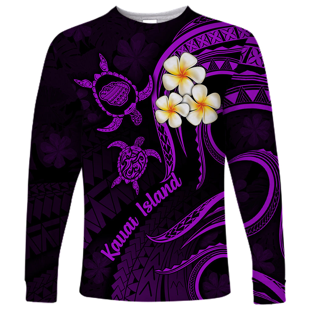 Polynesian Hawaii Long Sleeve Shirt Kauai Islands with Pacific Plumeria Purple Vibe LT9 Unisex Purple - Polynesian Pride