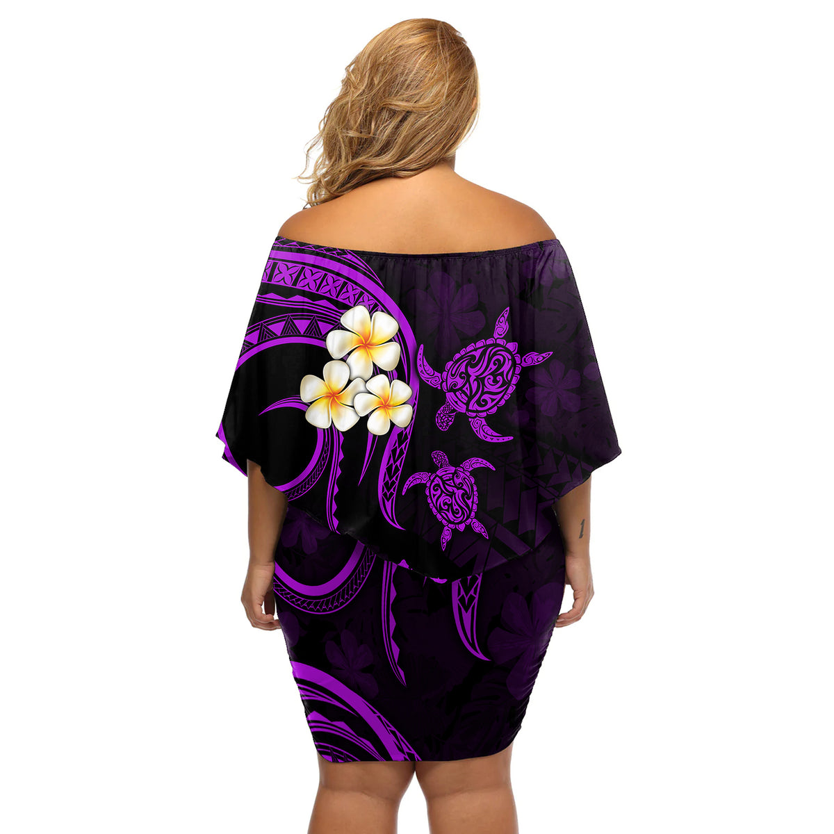 Polynesian Hawaii Off Shoulder Short Dress Kauai Islands with Pacific Plumeria Purple Vibe LT9 - Polynesian Pride