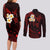 Polynesian Hawaii Couples Long Sleeve Bodycon Dress and Long Sleeve Button Shirts Kauai Islands with Pacific Plumeria Red Vibe LT9 - Polynesian Pride