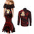 Polynesian Hawaii Couples Mermaid Dress and Long Sleeve Button Shirts Kauai Islands with Pacific Plumeria Red Vibe LT9 - Polynesian Pride