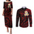 Polynesian Hawaii Couples Puletasi Dress and Long Sleeve Button Shirts Kauai Islands with Pacific Plumeria Red Vibe LT9 Red - Polynesian Pride