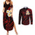 Polynesian Hawaii Couples Summer Maxi Dress and Long Sleeve Button Shirts Kauai Islands with Pacific Plumeria Red Vibe LT9 Red - Polynesian Pride