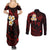 Polynesian Hawaii Couples Summer Maxi Dress and Long Sleeve Button Shirts Kauai Islands with Pacific Plumeria Red Vibe LT9 - Polynesian Pride