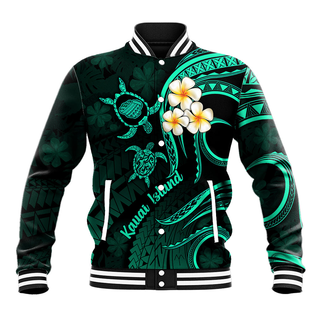 Polynesian Hawaii Baseball Jacket Kauai Islands with Pacific Plumeria Turquoise Vibe LT9 Unisex Turquoise - Polynesian Pride
