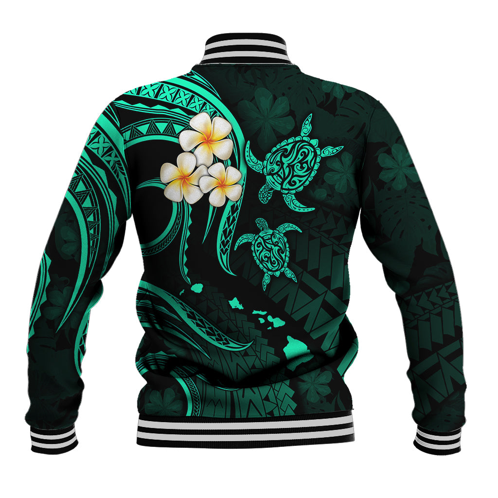 Polynesian Hawaii Baseball Jacket Kauai Islands with Pacific Plumeria Turquoise Vibe LT9 - Polynesian Pride