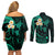 Polynesian Hawaii Couples Off Shoulder Short Dress and Long Sleeve Button Shirts Kauai Islands with Pacific Plumeria Turquoise Vibe LT9 - Polynesian Pride