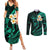 Polynesian Hawaii Couples Summer Maxi Dress and Long Sleeve Button Shirts Kauai Islands with Pacific Plumeria Turquoise Vibe LT9 Turquoise - Polynesian Pride