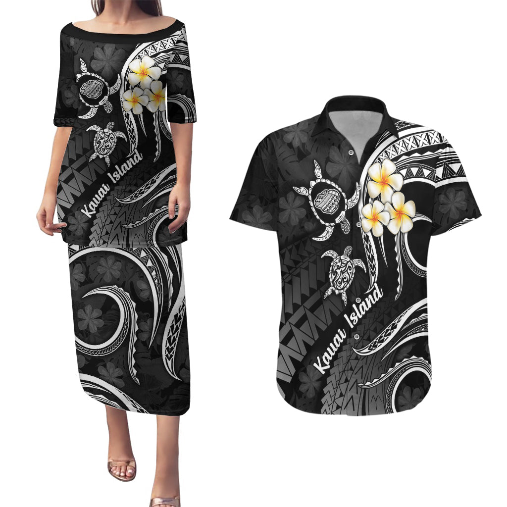 Polynesian Hawaii Couples Puletasi Dress and Hawaiian Shirt Kauai Islands with Pacific Plumeria White Vibe LT9 White - Polynesian Pride