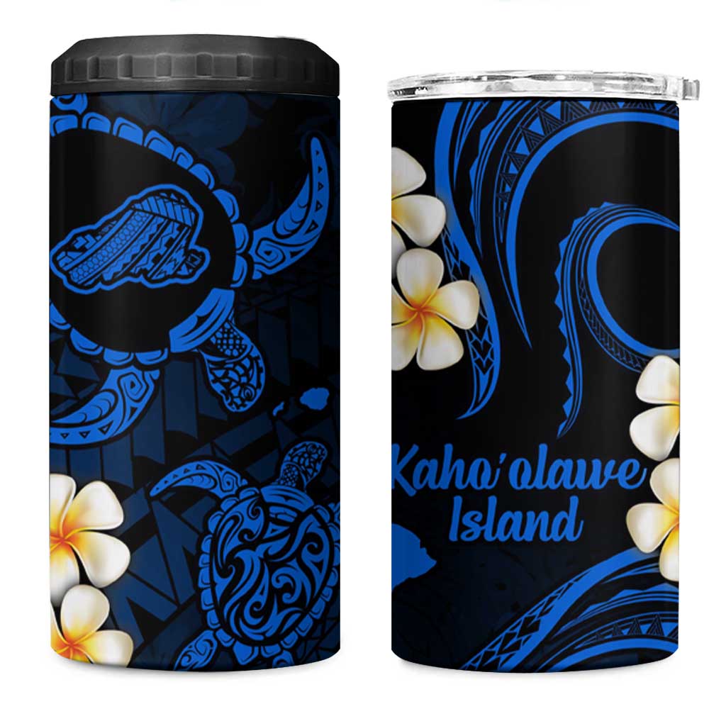 Hawaii Kahoolawe Islands Pacific Plumeria 4 in 1 Can Cooler Tumbler Blue Polynesian Tattoo