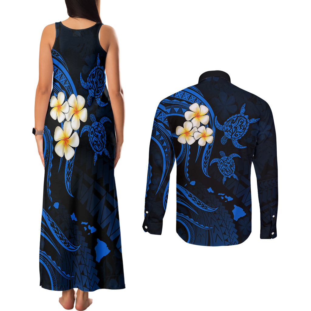 Hawaii Couples Matching Tank Maxi Dress and Long Sleeve Button Shirts Kahoolawe Islands Polynesian Sunset Plumeria LT9 - Polynesian Pride