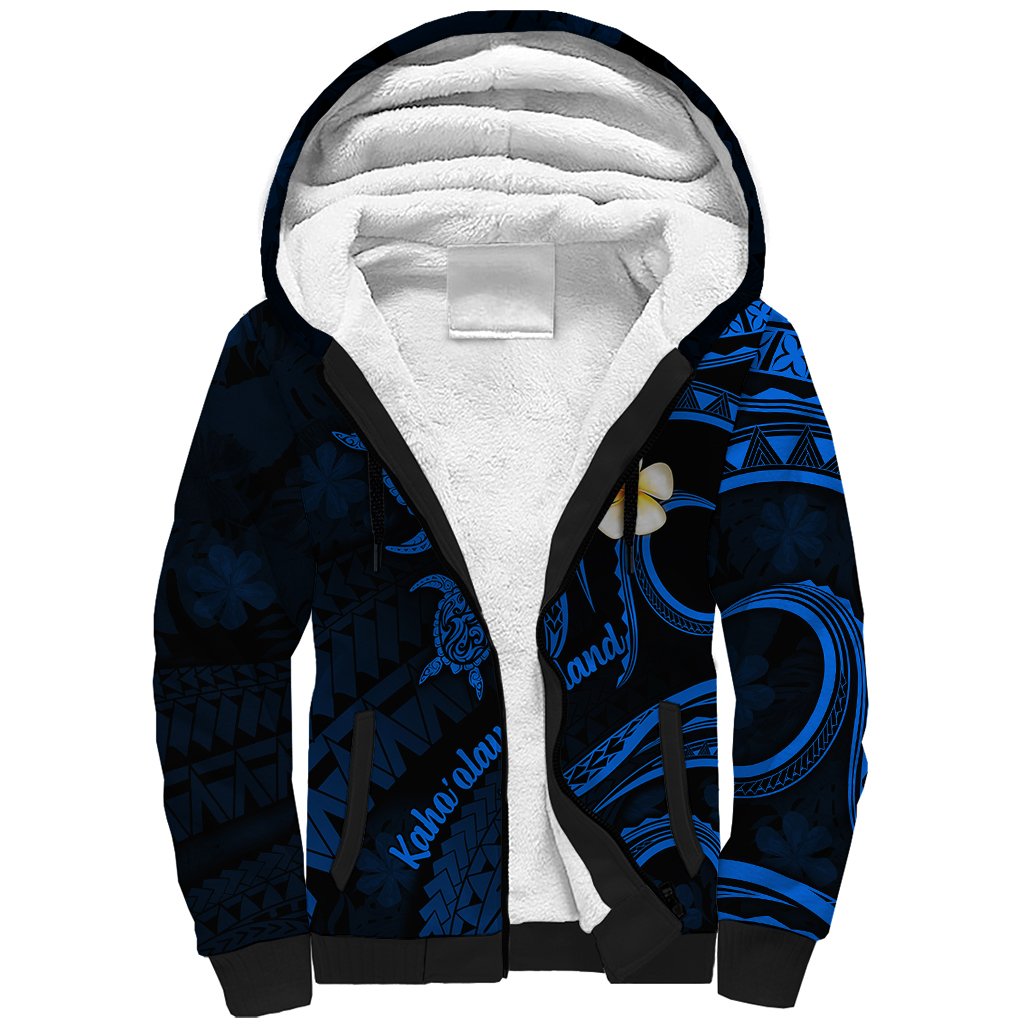 Hawaii Sherpa Hoodie Kahoolawe Islands Polynesian Sunset Plumeria LT9 Unisex Blue - Polynesian Pride