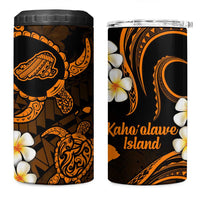 Hawaii Kahoolawe Islands Pacific Plumeria 4 in 1 Can Cooler Tumbler Gold Polynesian Tattoo