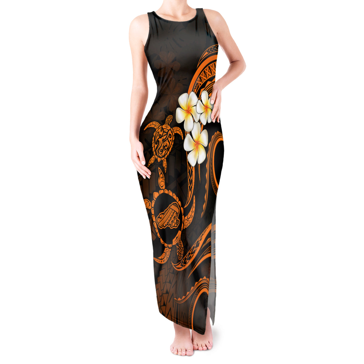 Hawaii Tank Maxi Dress Kahoolawe Islands Polynesian Sunset Plumeria Gold Vibe LT9 Women Gold - Polynesian Pride