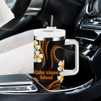 Hawaii Kahoolawe Islands Pacific Plumeria Tumbler With Handle Gold Polynesian Tattoo