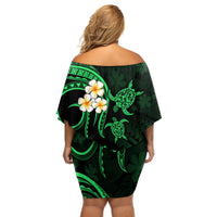 Hawaii Off Shoulder Short Dress Kahoolawe Islands Polynesian Sunset Plumeria Green Vibe LT9 - Polynesian Pride