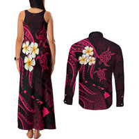 Hawaii Couples Matching Tank Maxi Dress and Long Sleeve Button Shirts Kahoolawe Islands Polynesian Sunset Plumeria Pink Vibe LT9 - Polynesian Pride