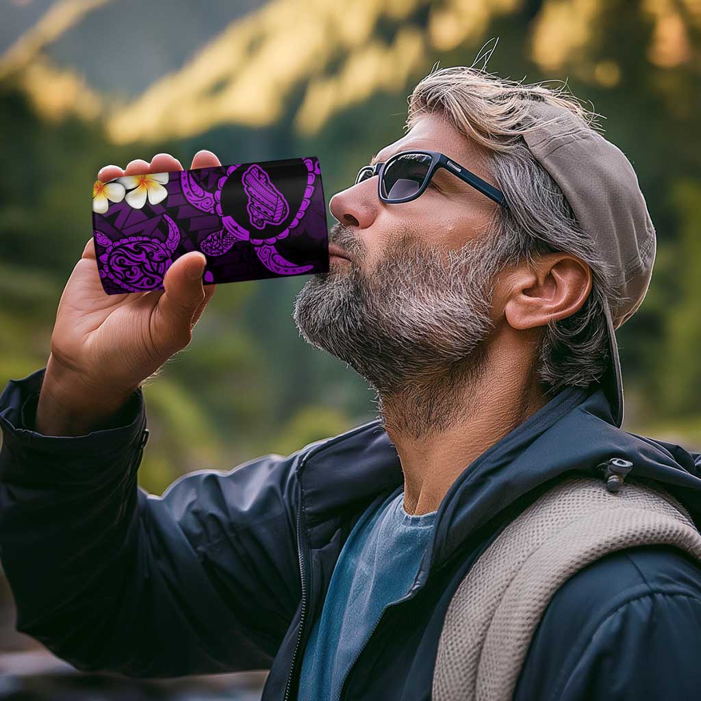 Hawaii Kahoolawe Islands Pacific Plumeria 4 in 1 Can Cooler Tumbler Purple Polynesian Tattoo