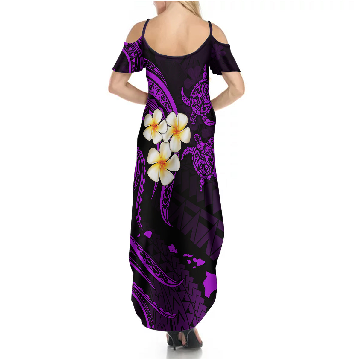 Polynesian Hawaii Summer Maxi Dress Kahoolawe Islands with Pacific Plumeria Purple Vibe LT9 - Polynesian Pride