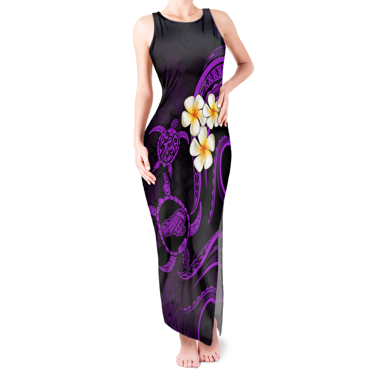 Polynesian Hawaii Tank Maxi Dress Kahoolawe Islands with Pacific Plumeria Purple Vibe LT9 Women Purple - Polynesian Pride