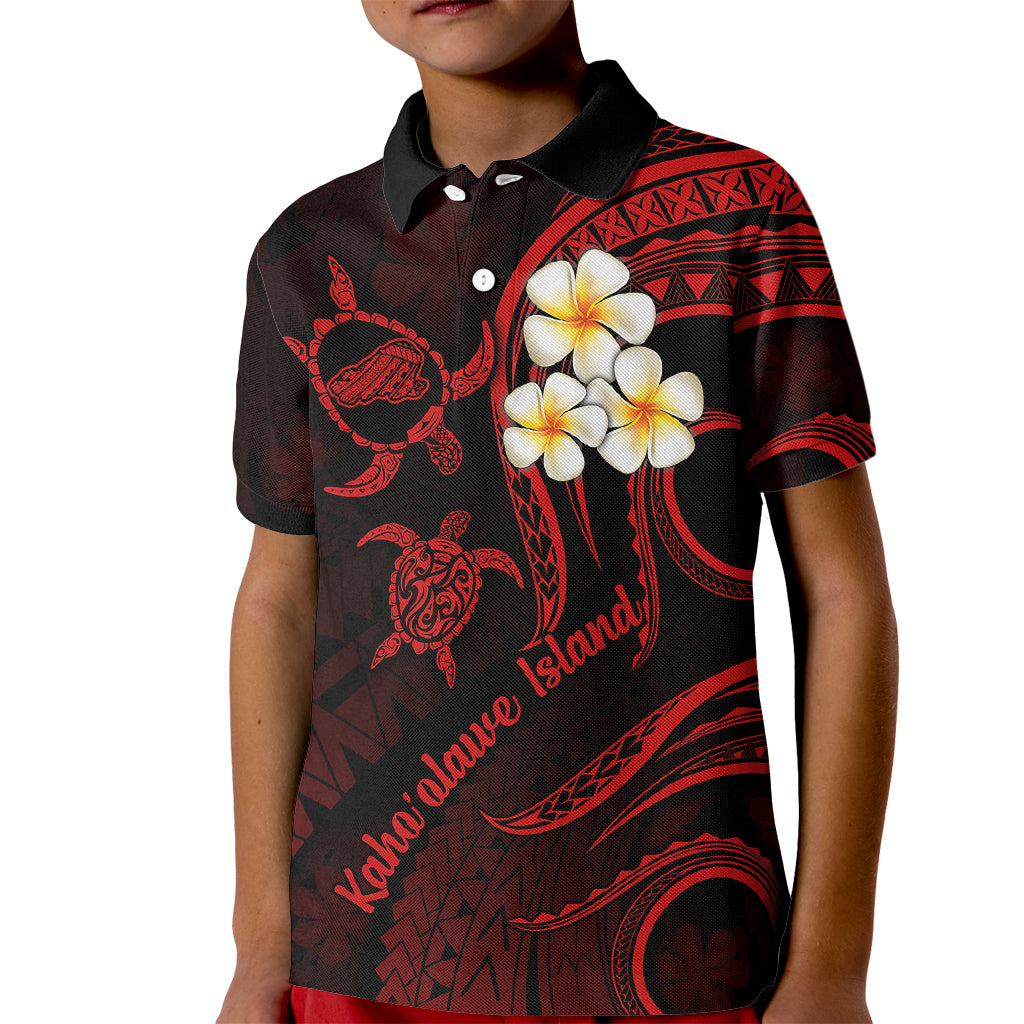 Polynesian Hawaii Kid Polo Shirt Kahoolawe Islands with Pacific Plumeria Red Vibe LT9 Kid Red - Polynesian Pride